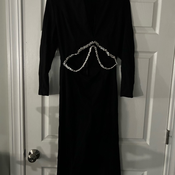 Fashion Nova formal jumpsuit, L ,blk w diamond trimmed open outlines, New, tags - Picture 3 of 11
